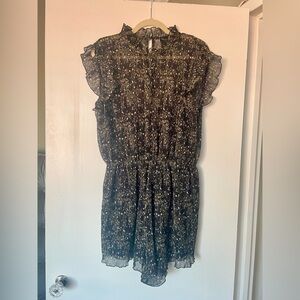 Pleated high neck cap flutter sleeve romper